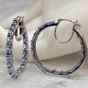 Tanzanite Platinum over Sterling Silver Inside Out Large Hoop Earrings